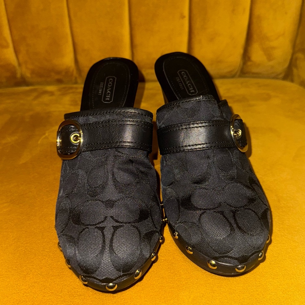 Coach Y2K Womens Willow Mule Studded Signature Logo Black Clogs Heel- Size 9B - Picture 5 of 16